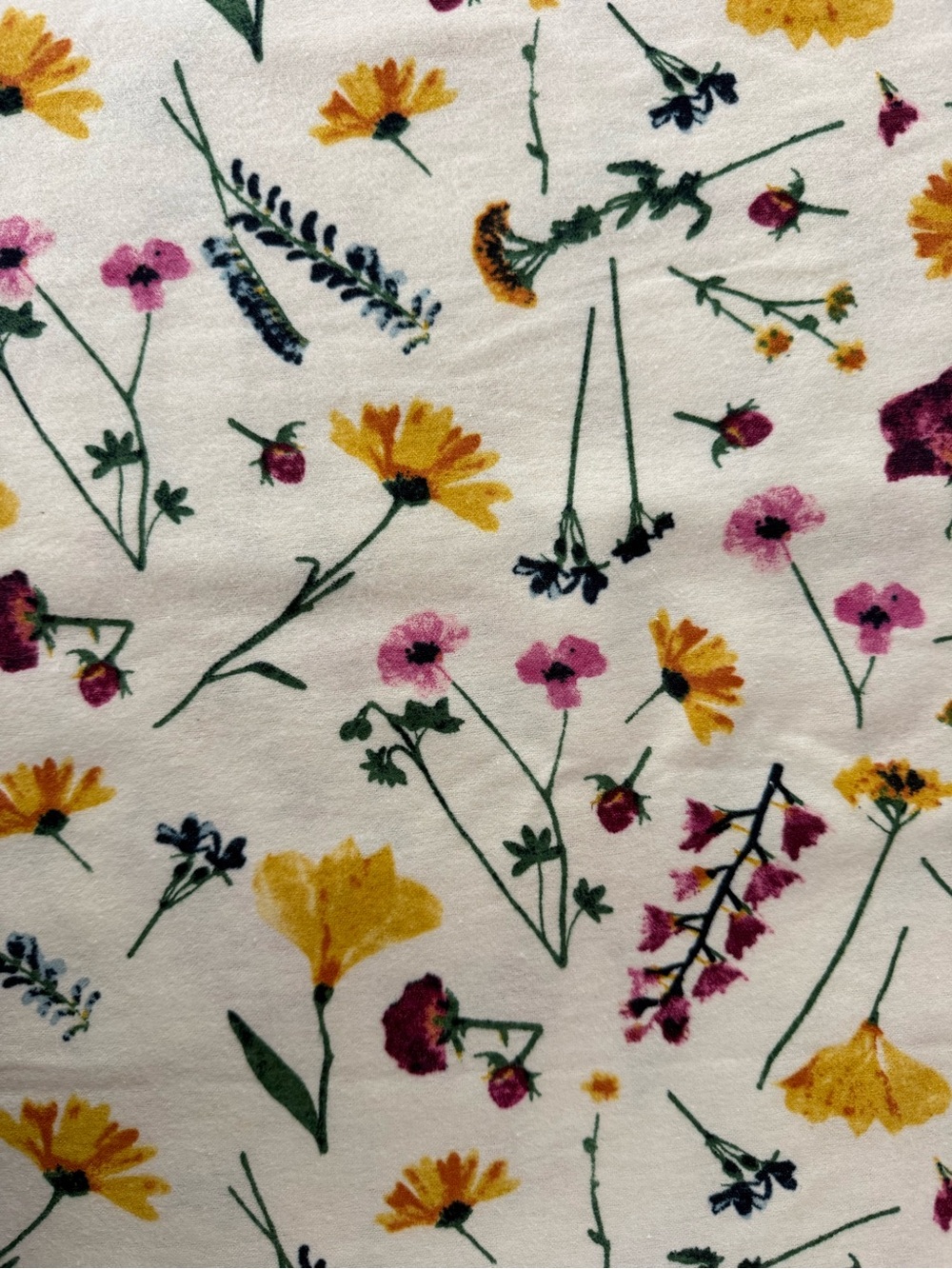 Floral with Yellow & Pink Blooms Flannel Fabric (1 yard, 28 in)